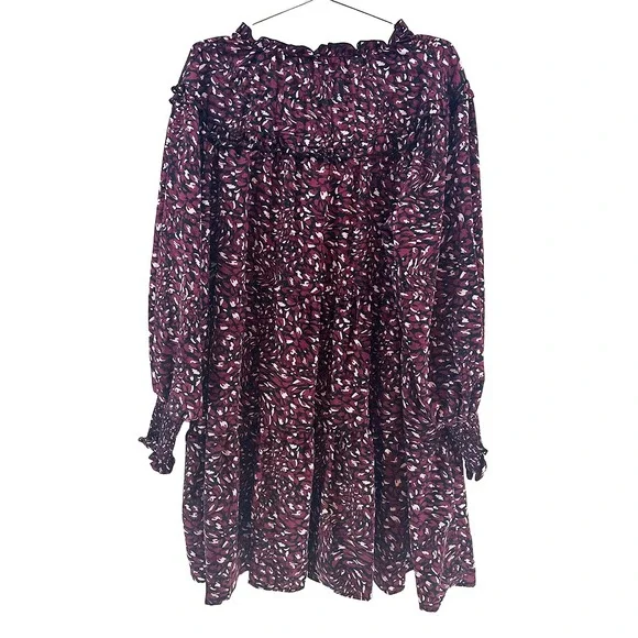 ELOQUII Long Sleeve Floral Print Mini Dress - 14/16 - black, maroon, white - Picture 5 of 8